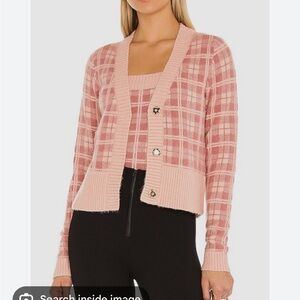 525 Plaid Cropped Cardigan and Camisole Set in Pink Size XS Cardigan/Size S Cami